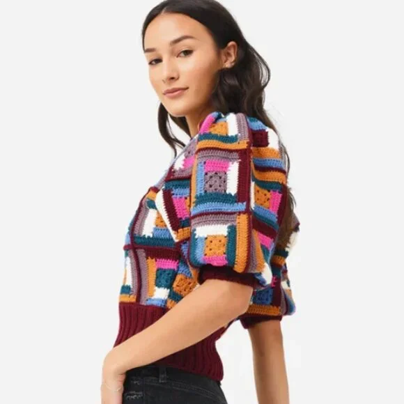 NWOT Sea New York Camryn Puff Sleeve Wool Colorful Sweater XXS $465 - Picture 3 of 10